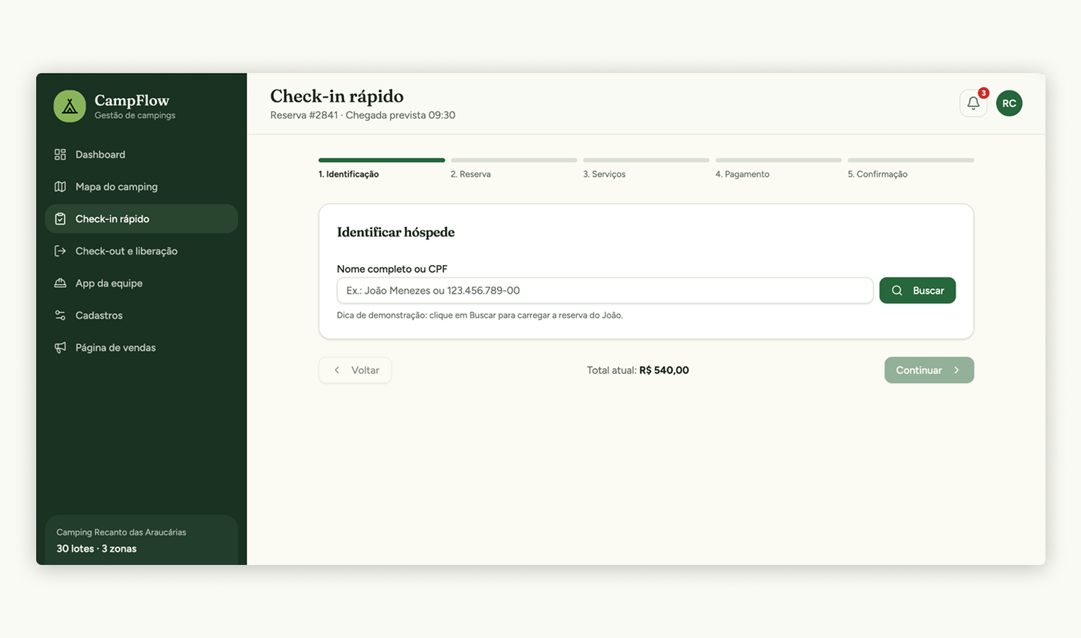 CampFlow guided check-in