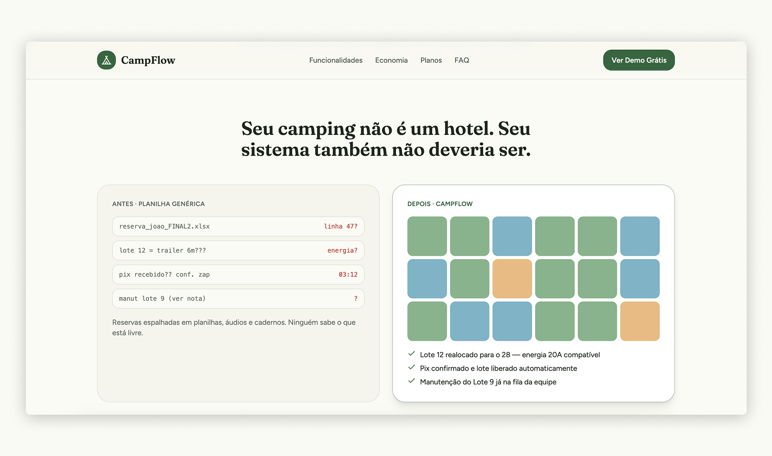 CampFlow dashboard in browser