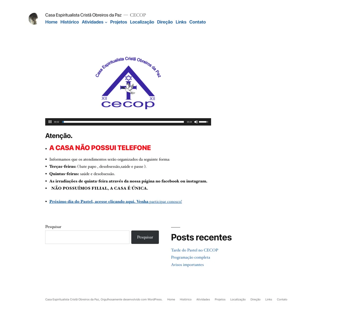 Previous website: homepage and operational information.