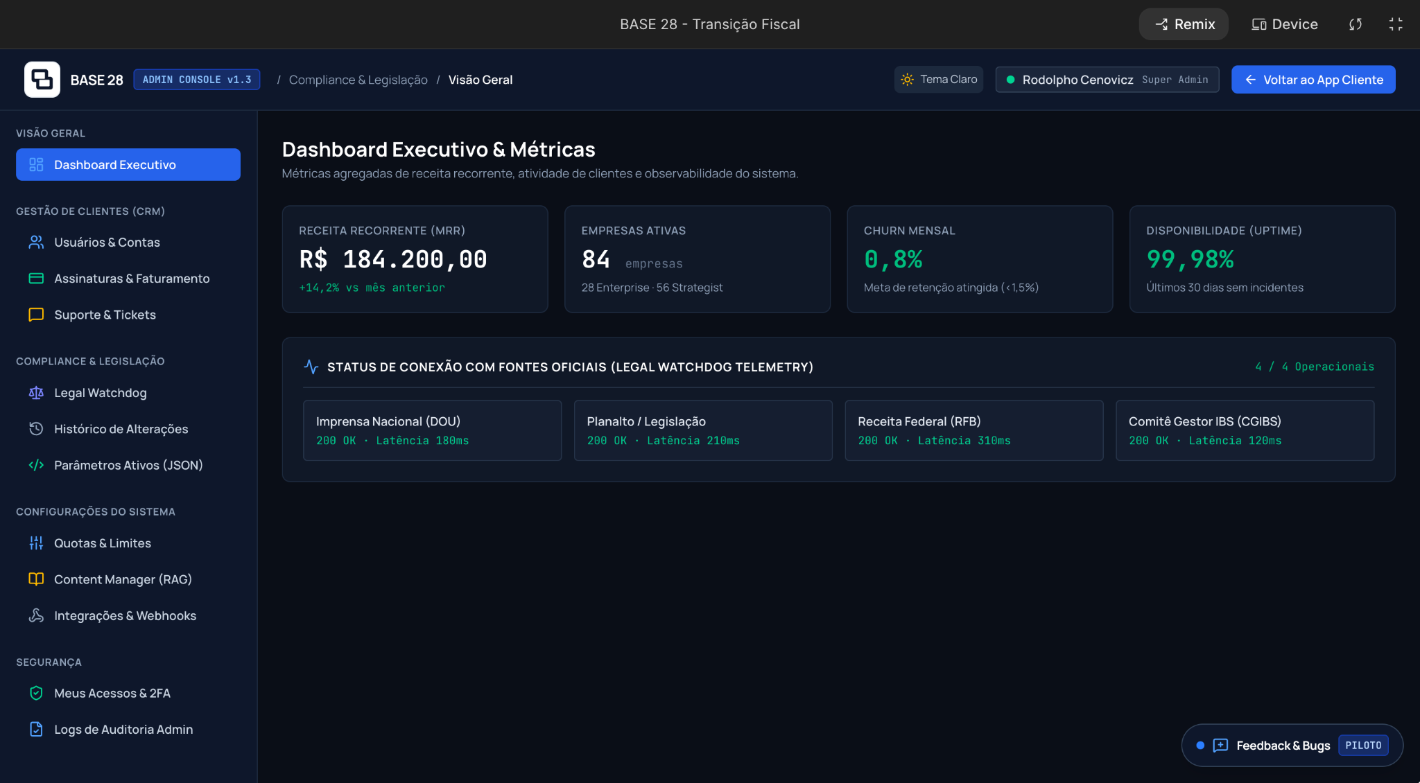 BASE 28 administrative console overview with full header and navigation